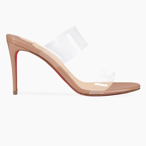 Christian Louboutin Just Nothing 85MM Patent Leather Mules Blush 38.5 - Picture 1 of 9